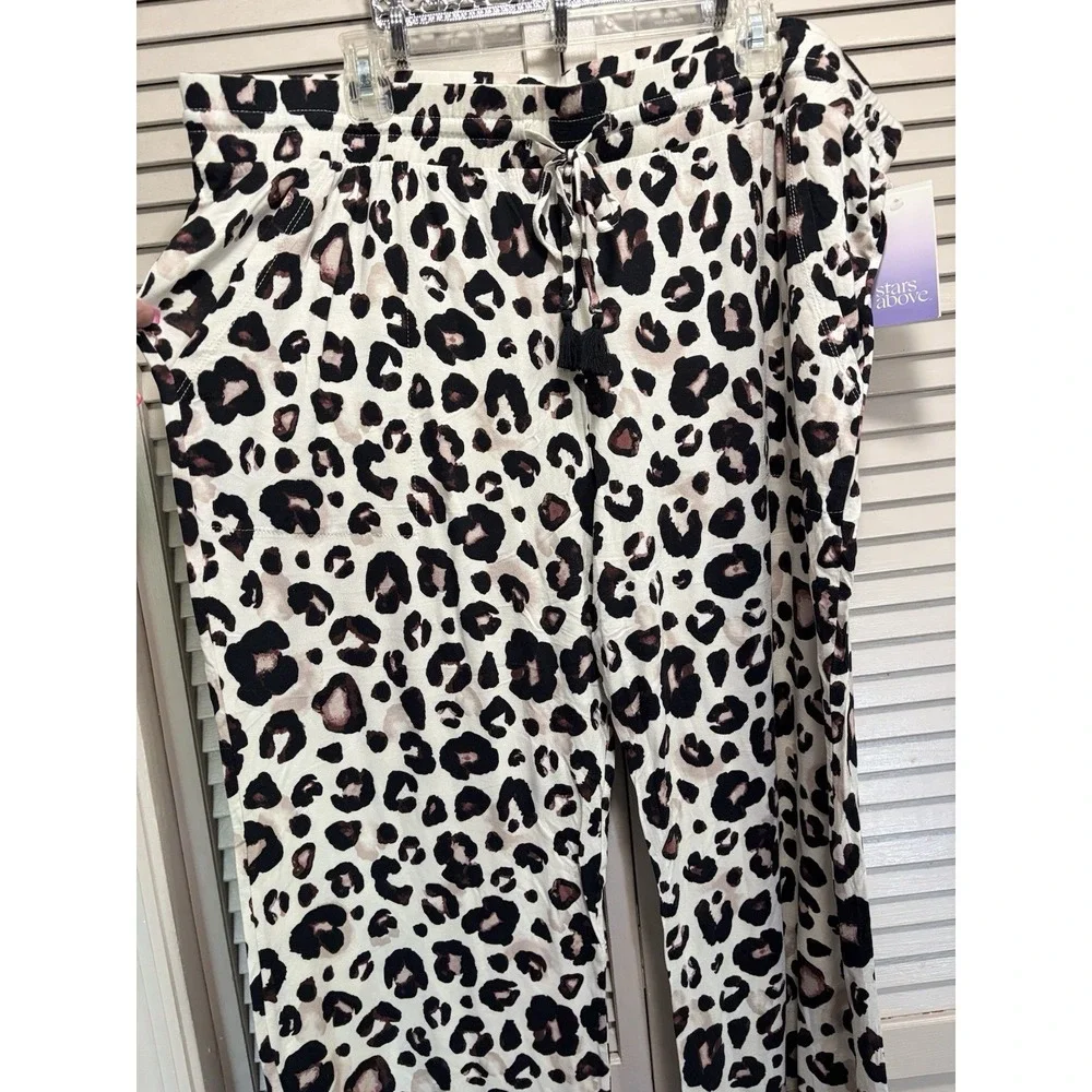 Stars Above Leopard Print Pajama Pants Size 2X Wide Leg Elastic/Tie Waist